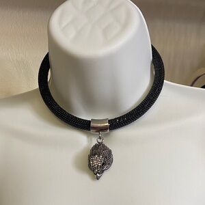 Kurt Geiger Black Choker with Silver Charm